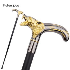 황금 검은 늑대 머리 물고 지팡이 패션 장식 워킹 스틱 신사 우아한 코스프레 지팡이 손잡이 Crosier 92cm