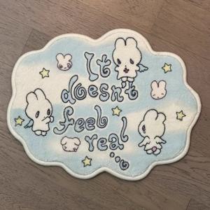 졸린 집 고양이 • 크림 귀여운 천사 토끼 모조 캐시미어 카펫 장식 거실 바닥 매트 거울 앞 담요