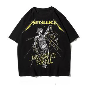 Rock Meta American Ins 헤비 반팔 오버사이즈 코튼 프린트 반팔 티셔츠 남성 패션 트렌드 브랜드