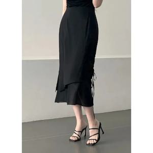 여름 신상 하이웨이스트 플리츠 쉬폰 벨티드 롱 스커트 여성 프리미엄 패션 폴리에스터 섬유 00% 하이웨이스트 디자인