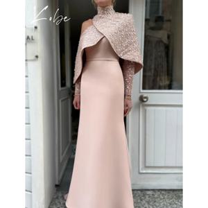 코비 핑크 A라인 프롬 드레스 2025 숄 롱 슬리브 맞춤 제작 이브닝 드레스 플로어-길이 우아한 여성용 갈라 드레스