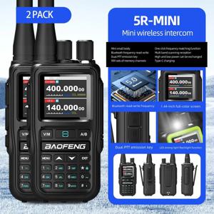 바오펑 UV-5R 미니 5W 무전기 (2개입) |   블루투스 앱, NOAA 날씨, 999 채널 |   야외/사냥용 USB-C 충전