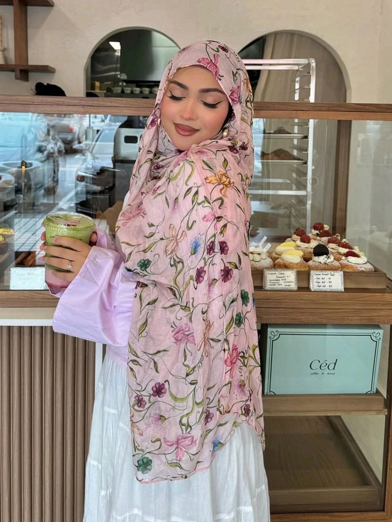 1Pcs 라마단 꽃 수채화 Hijab 여성 보헤미안 부드러운 이슬람 Hijabs 꽃 통기성 목도리 랩 스카프 Headscarf Warm
