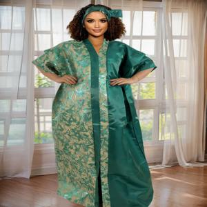 여성용 자수 V넥 카프탄 아바야 드레스 - 단정한 반팔 스플릿 밑단 맥시 드레스