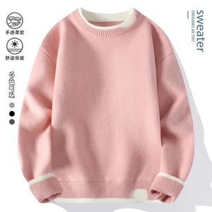 남성 라운드 넥 솔리드 컬러 니트 남성 고품질 패션 트렌드 스웨터 가을/겨울 남성 캐주얼 편안한 따뜻한 스웨터