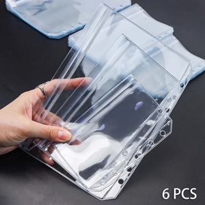 6PCS A5/A6/A7 투명 6 홀 양면 바인더 포켓 지퍼 폴더 및 측면 개방형 폴더 방수 PVC 내부 페이지