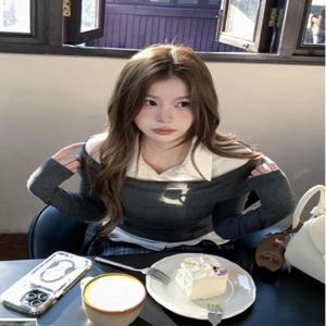 플러스 사이즈 스파이시 걸 프레피 스타일 레이어드 티셔츠 여성 패션 가을 겨울 신상 고급 폴로 칼라 탑 이너웨어