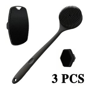 3종 목욕 브러쉬 세트, 부드러운 실리콘 목욕 브러쉬(미끄럼 방지 손잡이 포함), 세척 및 헹굼이 용이하며 목욕에 적합합니다.