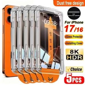 1-5개 먼지 방지 HD 클리어 강화유리 스크린 보호필름 아이폰용 아이폰 17 프로 맥스 16 프로 맥스 17 에어 16 플러스 설치 용이