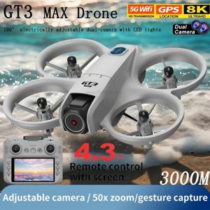 GT3 드론 8K HD 듀얼 카메라 180 °   5G WIFI GPS 브러시리스 모터 FPV 장애물 회피 접이식 쿼드콥터(원격 제어 장난감 포함)