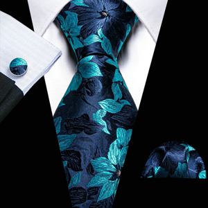 디자이너 실크 남성 넥타이 세트 블루 청록색 넥타이 손수건 커프스 단추 웨딩 비즈니스 선물 Dropship Barry. 왕 A-5981