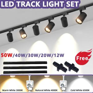 110v 220v 세트 LED 트랙 조명 스팟 조명 COB 트랙 램프 12/20/30/40W 천장 스포트라이트 레일 가정 상점 장식 실내 조명기구