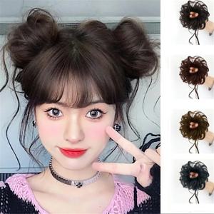 신축성있는 밴드 Scrunchies가있는 합성 곱슬 도넛 Chignon 지저분한 머리 롤빵 Updo 헤어 피스 확장 여성용