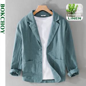 용수철 스트라이프 캐주얼 리넨 재킷 남성용, 루즈 심플 스트리트웨어, FY803