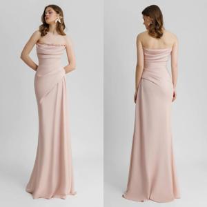 Jiayigong 맞춤형 심플 모던 스타일 포멀 이브닝, 스트랩리스 A 라인 비즈 플리츠, 맞춤형 행사 드레스