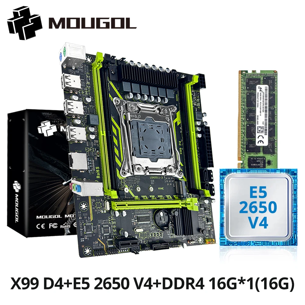 MOUGOL X99 게이밍 메인보드 세트 (인텔 Xeon E5 2650 V4 & DDR4 16G*1 2133MHz 듀얼 채널 RAM M.2 NVME 탑재, 데스크탑 호스트용)