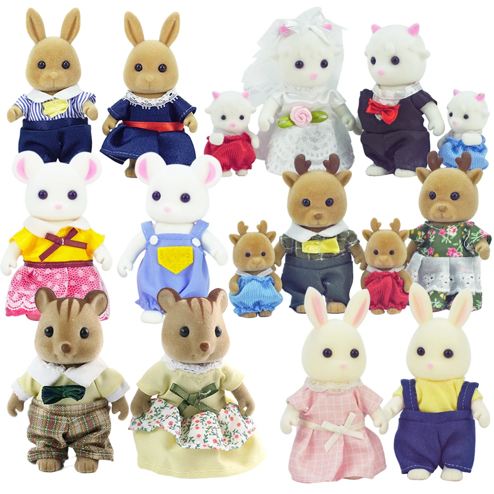 토끼 인형 1/12 마이크로 인형 집 순록 양 코끼리 다람쥐 가족 주방 장난감 소형 가구 세트 소녀 장난감 선물