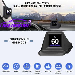 OBD2+GPS 다기능 HUD 장치 온보드 컴퓨터 A필러 트림 설치 RPM 터보 오일 압력 수온 GPS 속도계