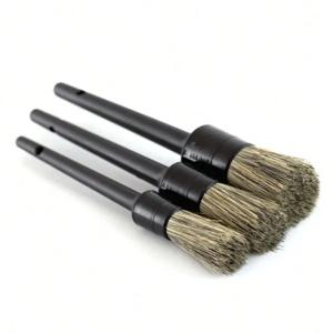 3개 천연 멧돼지털 자동차 디테일링 브러쉬 세트, 부드러운 솔 자동차 세척 브러쉬 키트, 자동차 타이어 휠 세척 외부 액세서리