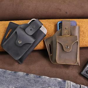 1pcTop 레이어 소가죽 남성용 캐주얼 허리 가방, 일일 통근 선물, 휴대폰 가방 변경, 다기능 남성용 가방