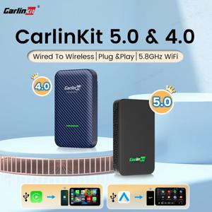 CarlinKit 5.0 및 4.0 무선 CarPlay 어댑터 iOS 및 Android용 Android 자동 동글 스마트 자동차 플레이 박스 다중 장치 지원