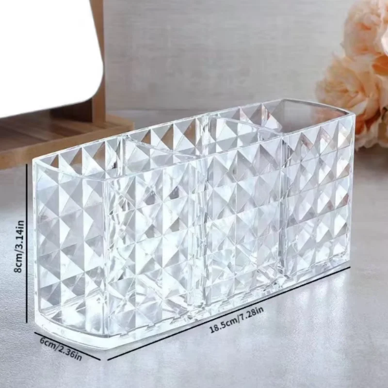 드릴 패턴 3칸 메이크업 브러쉬 정리함 아크릴 투명 연필 홀더 데스크탑 눈썹 연필 립스틱 보관함