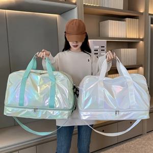 대용량 홀로그램 여행 더플백 가벼운 나일론 위켄더 토트백 체육관 스포츠 야간 여행용