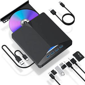 7-in-1 USB 3.0 타입-C 외장 DVD RW CD 드라이브 버너 리더 플레이어 광학 드라이브 외장형 PC 노트북 데스크탑 아이맥용