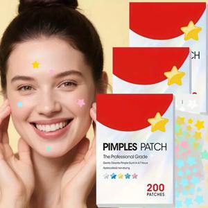200PCS 스타 페이셜 여드름 패치 물 콜로이드 여드름 패치 여러 크기 흡수성 커버 여드름 패치, 부드러운 스킨 케어