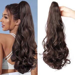 WIGSIN 22인치 합성 긴 곱슬 포니테일 헤어 익스텐션 클로 클립 여성용 고온 섬유 헤어피스