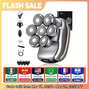 남성용 전기 헤드 면도기, 충전식 무선 면도기, 대머리 남성용 6 in 1 방수 습식 건조 수염 트리머