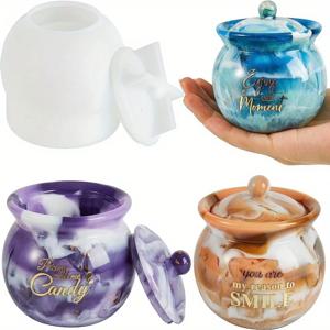 뚜껑이 있는 항아리 실리콘 몰드, 에폭시 수지 주조 몰드 보관 상자용 항아리 몰드, 트릭 오어 트리트 캔디 항아리, 보석 용기