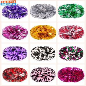 다채로운 손잡이 치어리더 폼폼, 큰 응원 공 실버, 레드, 옐로우, 블루, 핸드 댄스 폼폼 액세서리, 여자 아이