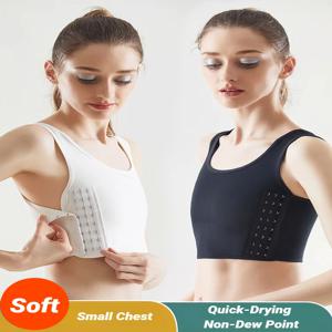여성용 통기성 가슴 보정 브라 측면 버클 숏 베스트 탑 속옷 탱크탑 무선 랩 밴디지 플랫 톰보이 심리스