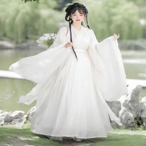 여자 Hanfu 드레스 중국어 번체 Hanfu 댄스 드레스 코스프레 의상 여름 흰 드레스 세트 중국어 드레스 중국 민속 무용