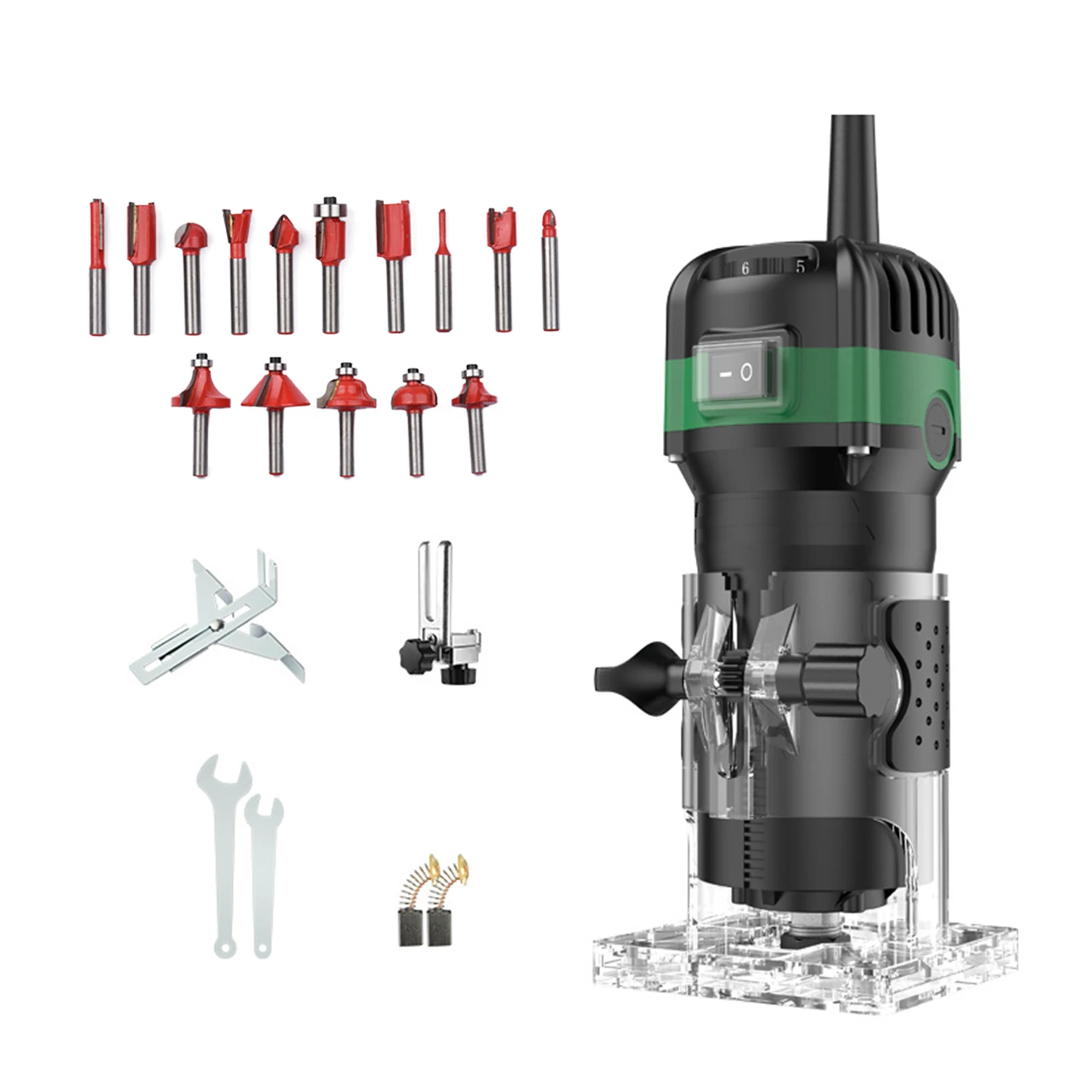 800W 소형 팜 우드 라우터 도구 - 목공 절단을 위한 15Pcs 1/4in 라우터 비트가 있는 전기 핸드 트리머