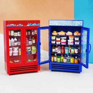 미니 가구 1:12 슈퍼마켓 이중 도어 냉장고는 미니 음식 음료를 저장할 수 있습니다 귀여운 인형 집 모델 장식 주방 장난감