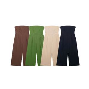 여성용 스트랩리스 린넨 점프수트, 스트레이트 넥, 뒷면 지퍼, 여성용 플레이수트, 시크한 패션