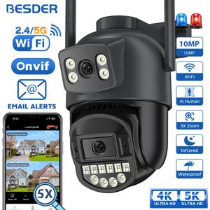 BESDER 5K 10MP Wifi 카메라 PTZ 야외 AI 인체 감지 듀얼 스크린 4K 8MP CCTV 보안 IP 카메라 오디오 이메일 알람 O-Kam Pro