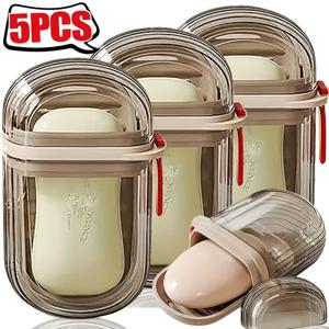 1-5Pcs 휴대용 비누 트레이 누출 방지 가정용 욕실 배수 트레이 캠핑 여행을위한 뚜껑이있는 욕실 투명 비누 상자