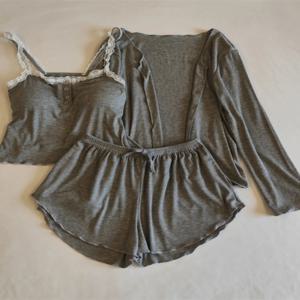 섹시한 순수한 욕망 모달 슬립웨어 세트 여성용 여름 착용 가능한 삼피스 세트 가슴 패드 포함 홈웨어