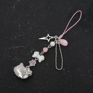 Kawaii 고양이 Bowknot 스타 매력 전화 체인 귀여운 만화 키티 펜던트 열쇠 고리 가방 열쇠 고리 코스프레 소품 보석 선물