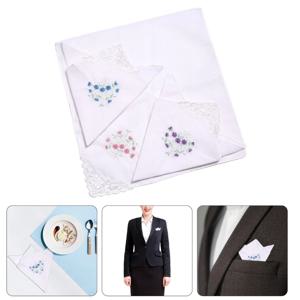 성인 결혼식 파티를위한 12pcs 코 튼 손수건 자 수 꽃 Hankie 빨 수있는 가슴 수건 주머니 손수건