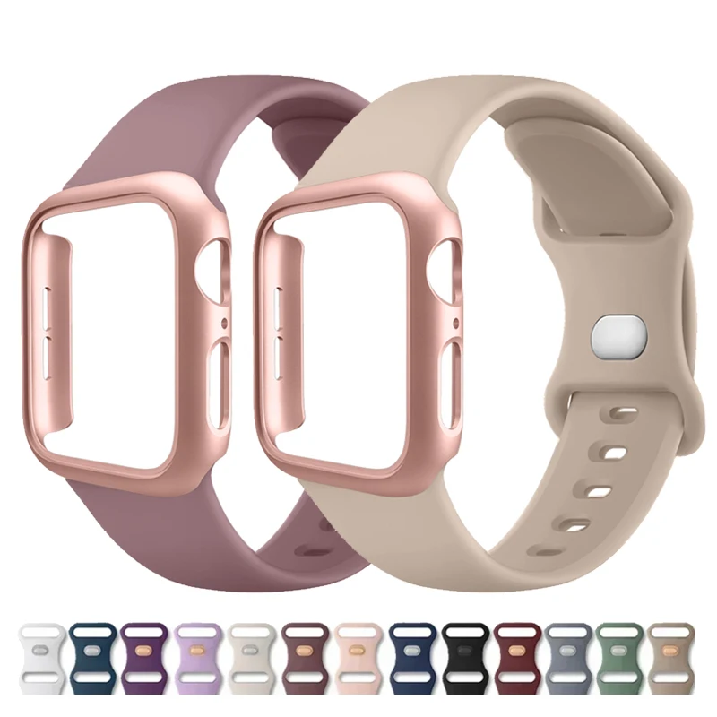 PC 케이스 + Apple Watch 용 실리콘 스트랩 10 9 8 7 6 5 4 IWatch 용 Ultra 49mm 보호 커버 범퍼 46 45 41 40 44 38 42mm 밴드