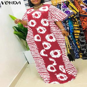 플러스 사이즈 5XL VONDA 여성 보헤미안 맥시 드레스 여름 긴 파티 Vestidos 2025 빈티지 프린트 Sundress 캐주얼 v 넥 가운