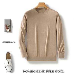 100% 순수 메리노 울 스웨터 남성용 라운드 칼라 풀오버 봄 가을 새로운 비즈니스 니트 탑 캐주얼 대형 남성 셔츠