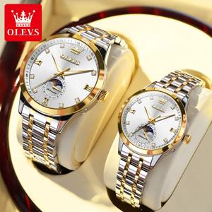 OLEVS 7041 럭셔리 브랜드 커플 시계 자동 기계식 방수 시계 애인 선물 패션 달의 위상 시계 남성 여성 시계