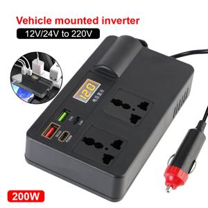200W 시가 라이터 어댑터 인버터 차량용 전원 어댑터 컨버터 DC 12V 24V에서 AC 220V로 변환 7포트 PD 타입-C USB 충전기 AC 소켓