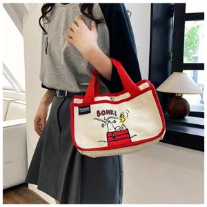 MINISO 스누피 캔버스 다기능 핸드백 어린이 만화 귀여운 핸드백 데스크탑 보관 가방 애니메이션 카와이 쇼핑백