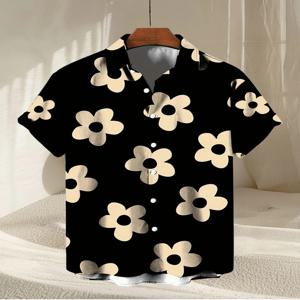 꽃 3D 프린트 하와이안 셔츠 여름 해변 휴가 캐주얼 남성 반팔 탑 데일리 패션 루즈 오버 사이즈 옷깃 셔츠